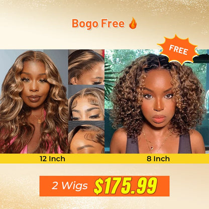 Bogo Free Highlight Body Wave Wear Go Wig And Highlight Deep Curly Bob Lace Wig