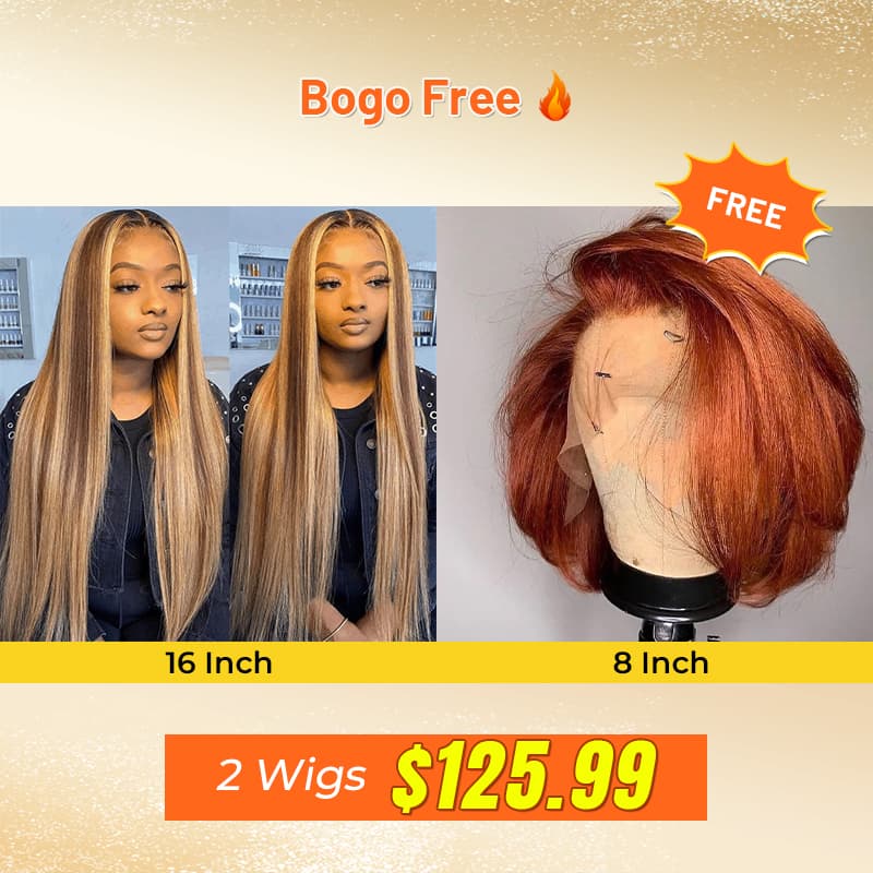 Bogo Free Highlight P4/27 Lace Straight Wig And Ginger Orange Color Lace BoB Wigs
