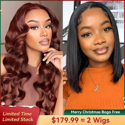 Bogo Free Reddish Brown Wear Go Body Wave Wig And 13×4 HD Short Bob Wig