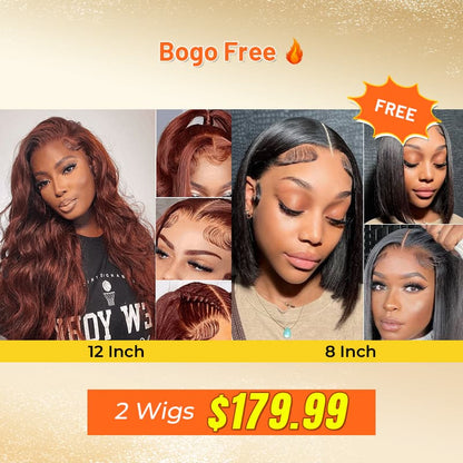 Bogo Free Reddish Brown Wear Go Body Wave Wig And 13×4 HD Short Bob Wig