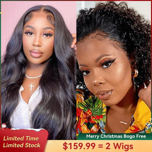 Bogo Free Wear Go Body Wave And Free Lace Frotal Pixie Cut Curly Bob Wig