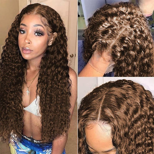 Chestnut Deep Wave 5×5 HD Lace Front Wigs 100% Human Hair Transparent Lace Deep Curly Wig