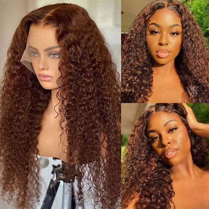 Chestnut Deep Wave 5×5 HD Lace Front Wigs 100% Human Hair Transparent Lace Deep Curly Wig