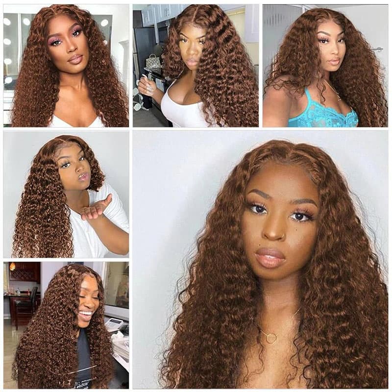 Chestnut Deep Wave 5×5 HD Lace Front Wigs 100% Human Hair Transparent Lace Deep Curly Wig