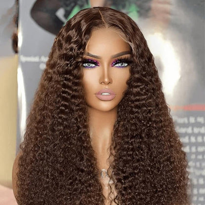 Chestnut Deep Wave 5×5 HD Lace Front Wigs 100% Human Hair Transparent Lace Deep Curly Wig