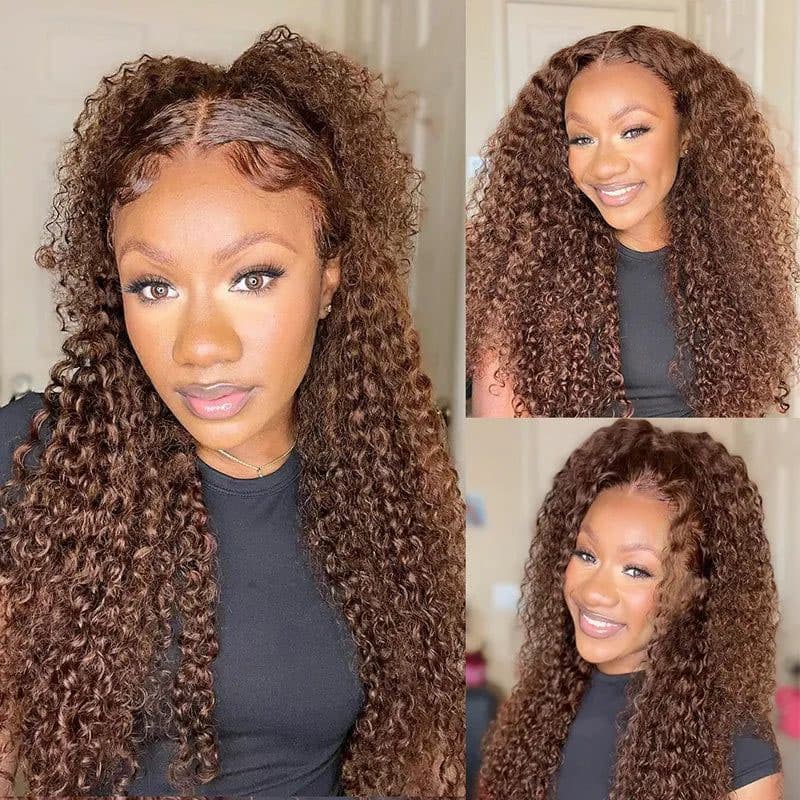 Chestnut Deep Wave 5×5 HD Lace Front Wigs 100% Human Hair Transparent Lace Deep Curly Wig