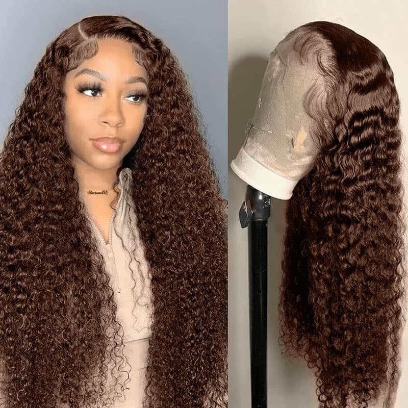 Chestnut Deep Wave 5×5 HD Lace Front Wigs 100% Human Hair Transparent Lace Deep Curly Wig