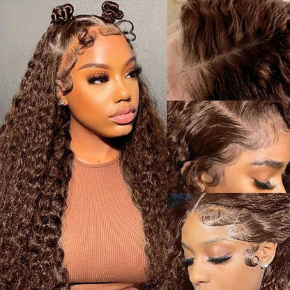 Chestnut Deep Wave 5×5 HD Lace Front Wigs 100% Human Hair Transparent Lace Deep Curly Wig