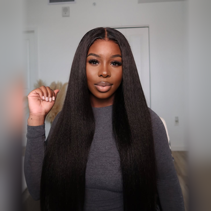 【New】Parting Max Kinky Straight 9x6 Lace Front Wig Pre Cut HD Lace Glueless Wear Go Human Hair Natural Black Beginner Friendly