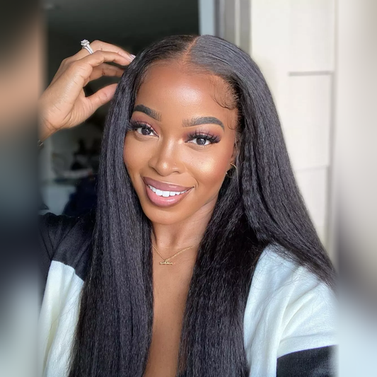 【New】Parting Max Kinky Straight 9x6 Lace Front Wig Pre Cut HD Lace Glueless Wear Go Human Hair Natural Black Beginner Friendly