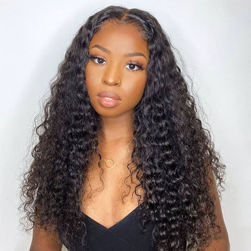 180% Density Deep Wave 13×4 HD Transparent Lace Front Wig Human Hair Glueless Lace Wigs
