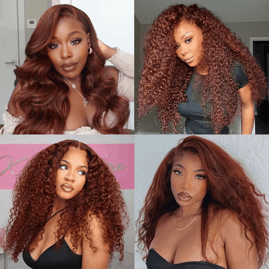 Flash Sale #33B Reddish Brown Different Textures Wear Go Wigs Pre-cut Lace Wigs