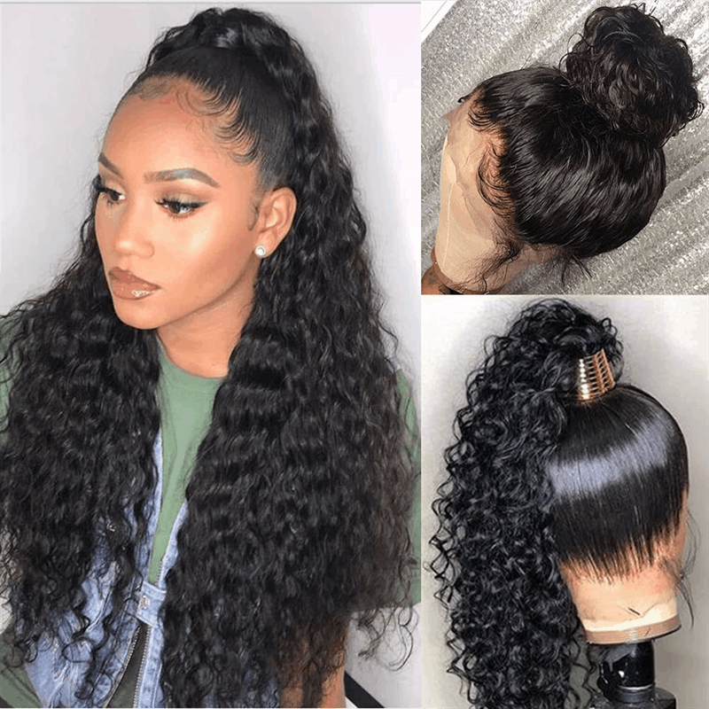 high ponytail black 360 lace frontal wig