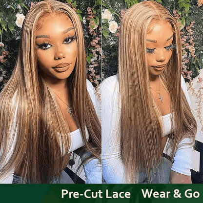 Flash Sale Highlight Color Glueless Silky Straight Pre-cut Lace Wig Beginner Friendly For Brand Day