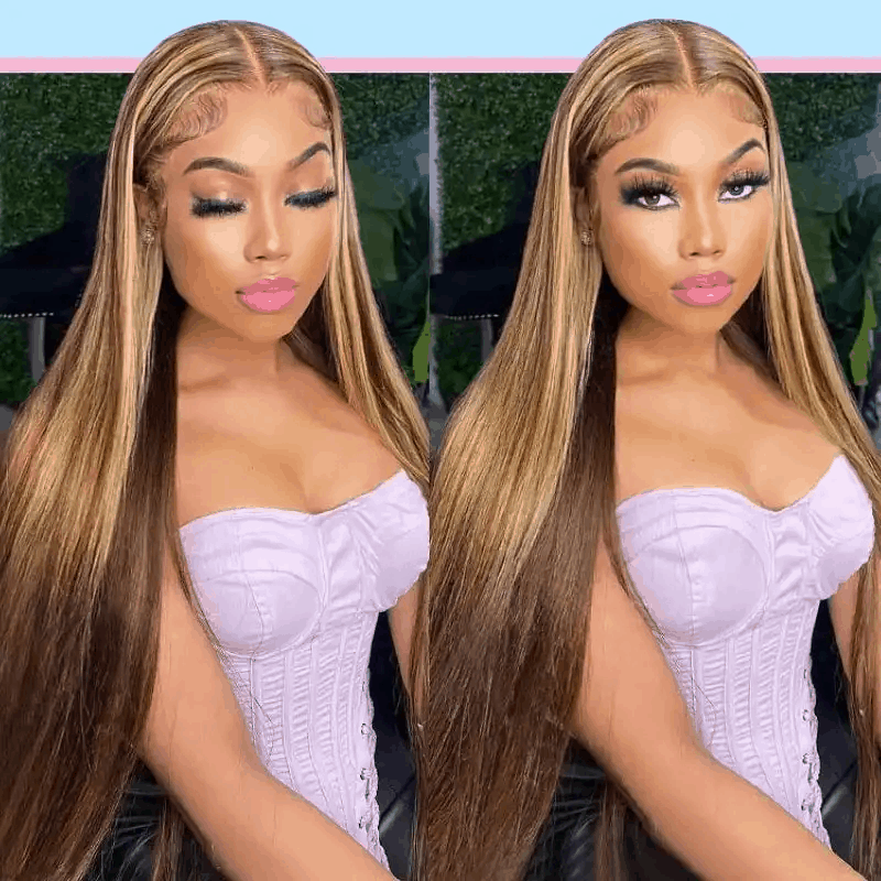Flash Sale Highlight Color Glueless Silky Straight Pre-cut Lace Wig Beginner Friendly For Brand Day