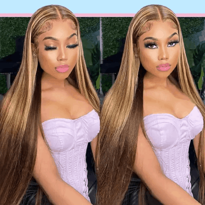 Flash Sale Highlight Color Glueless Silky Straight Pre-cut Lace Wig Beginner Friendly For Brand Day