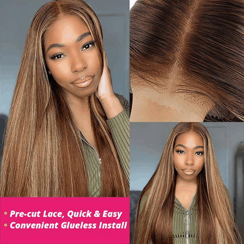 Flash Sale Highlight Color Glueless Silky Straight Pre-cut Lace Wig Beginner Friendly For Brand Day