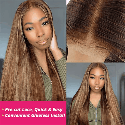 Flash Sale Highlight Color Glueless Silky Straight Pre-cut Lace Wig Beginner Friendly For Brand Day