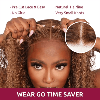 Flash Sale Wear Go TL412 Highlight Honey Blonde Kinky Curly And Jerry Curly Pre-Cut HD Lace Wig