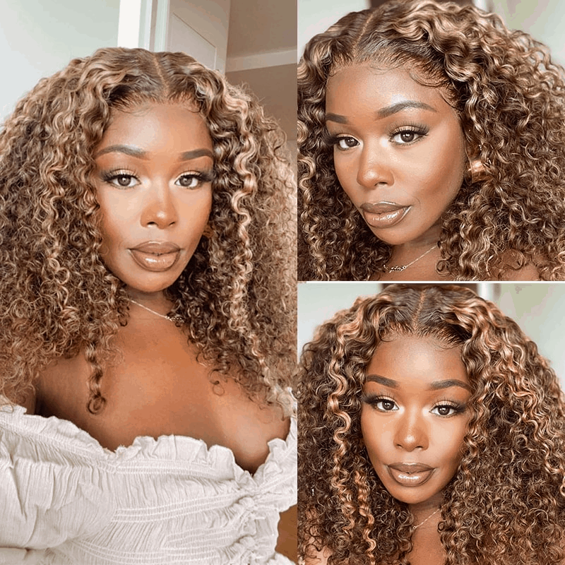 Flash Sale Wear Go TL412 Highlight Honey Blonde Kinky Curly And Jerry Curly Pre-Cut HD Lace Wig