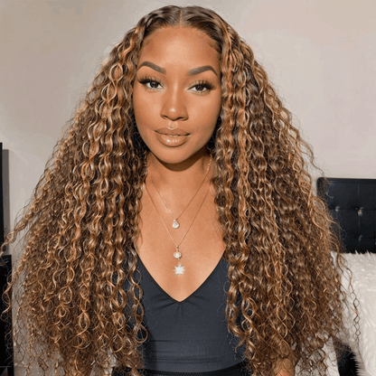 Flash Sale Wear Go TL412 Highlight Honey Blonde Kinky Curly And Jerry Curly Pre-Cut HD Lace Wig