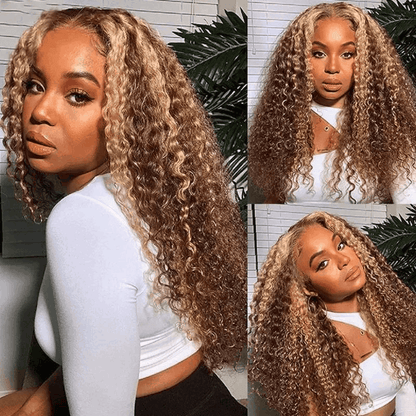 Flash Sale Wear Go TL412 Highlight Honey Blonde Kinky Curly And Jerry Curly Pre-Cut HD Lace Wig