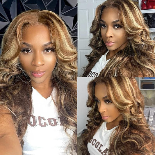 Flash Sale Highlight Body Wave Wear And Go Wig Honey Blonde Color Wig Pre-Cut Lace Wig