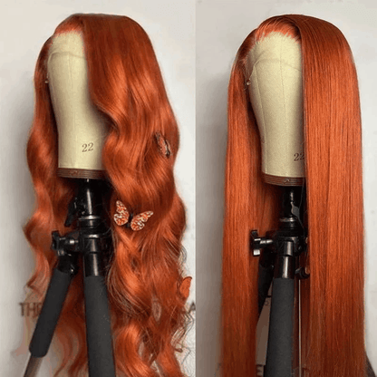 210% Density Ginger Hair Colored Wig Silky Straight 4×4 Lace Closure Human Hair Wigs