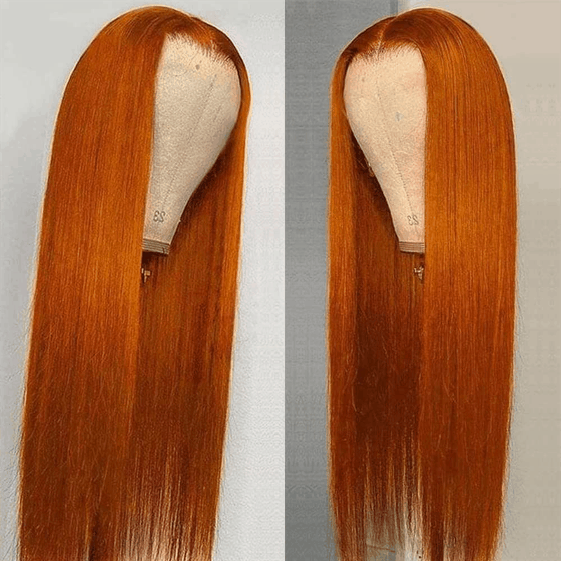 210% Density Ginger Hair Colored Wig Silky Straight 4×4 Lace Closure Human Hair Wigs