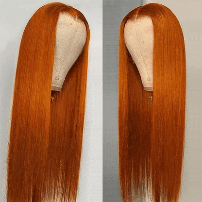 210% Density Ginger Hair Colored Wig Silky Straight 4×4 Lace Closure Human Hair Wigs