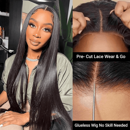 Glueless Lace Wigs Straight  4x4 Lace Wigs Pre Cut HD Lace Human Hair Wig Beginner Friendly Pre Plucked