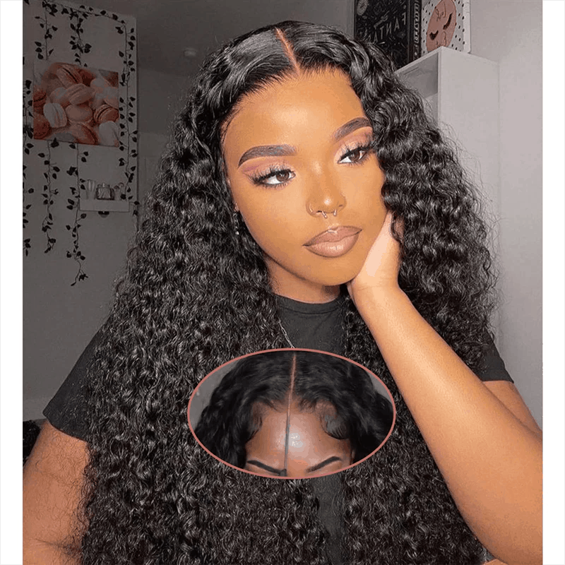 Headband Kinky Curly Wig And 5×5 Pre Cut Lace Closure Water Wave Wig And V Part Bob Wig $199 Get 3 Wigs Sale