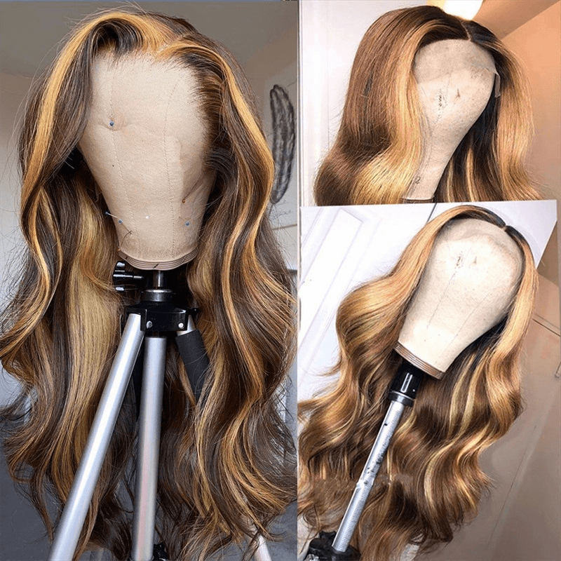 Highlight Body Wave 13*4 Transparent Lace Front Wigs Ombre Color Human Hair Wigs