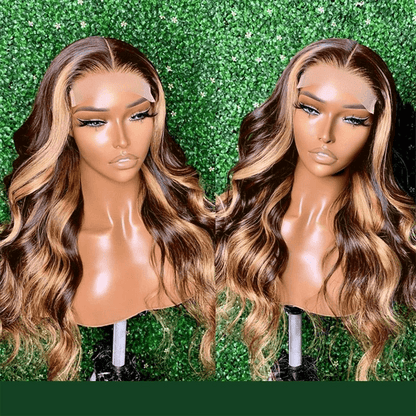 Highlight Body Wave 13*4 Transparent Lace Front Wigs Ombre Color Human Hair Wigs