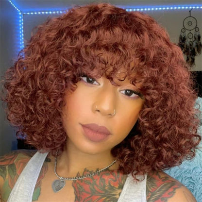 Jerry Curly Human Hair Wigs With Bangs Virgin Human Hair Ombre Colored Bob Wig Wear Go Glueless Wig