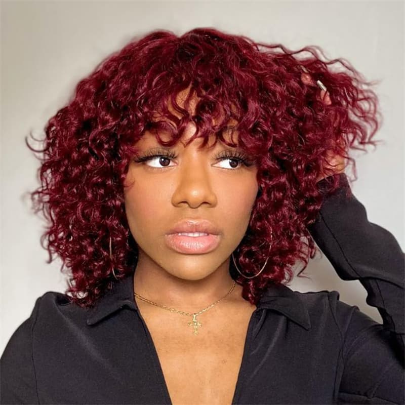 Jerry Curly Human Hair Wigs With Bangs Virgin Human Hair Ombre Colored Bob Wig Wear Go Glueless Wig