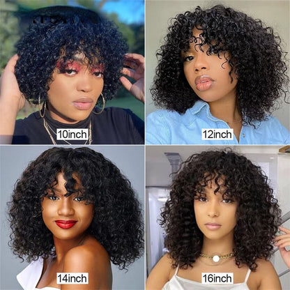 Jerry Curly Human Hair Wigs With Bangs Virgin Human Hair Ombre Colored Bob Wig Wear Go Glueless Wig