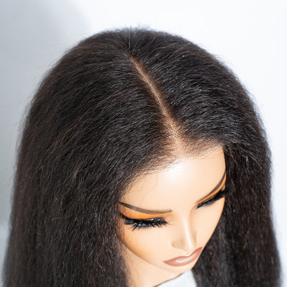 【New】Parting Max Kinky Straight 9x6 Lace Front Wig Pre Cut HD Lace Glueless Wear Go Human Hair Natural Black Beginner Friendly