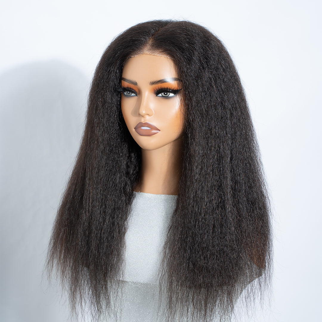 【New】Parting Max Kinky Straight 9x6 Lace Front Wig Pre Cut HD Lace Glueless Wear Go Human Hair Natural Black Beginner Friendly