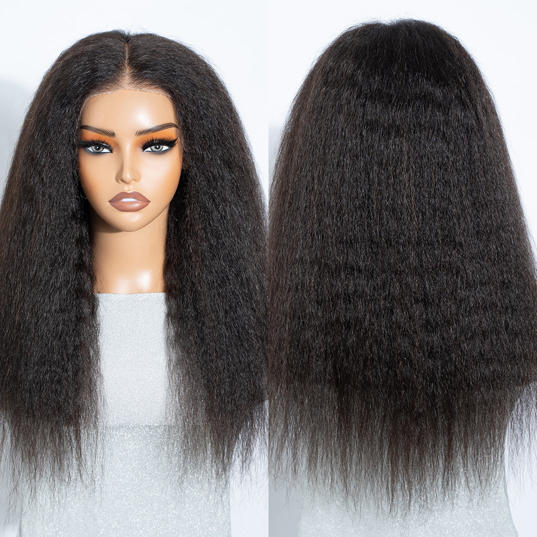 【New】Parting Max Kinky Straight 9x6 Lace Front Wig Pre Cut HD Lace Glueless Wear Go Human Hair Natural Black Beginner Friendly