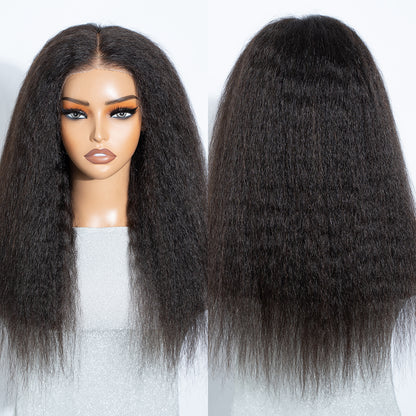 【New】Parting Max Kinky Straight 9x6 Lace Front Wig Pre Cut HD Lace Glueless Wear Go Human Hair Natural Black Beginner Friendly