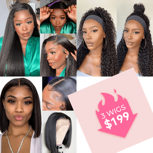 Kinky Straight 5×5 Pre Cut Lace Wig And Jerry Curly Headband Wig 13×4×1 T Part Lace Bob Wig $199 Get 3 Wigs Sale