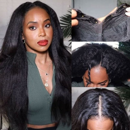 remy forte kinky straight v part human hair wigs beginner friendly glueless wig