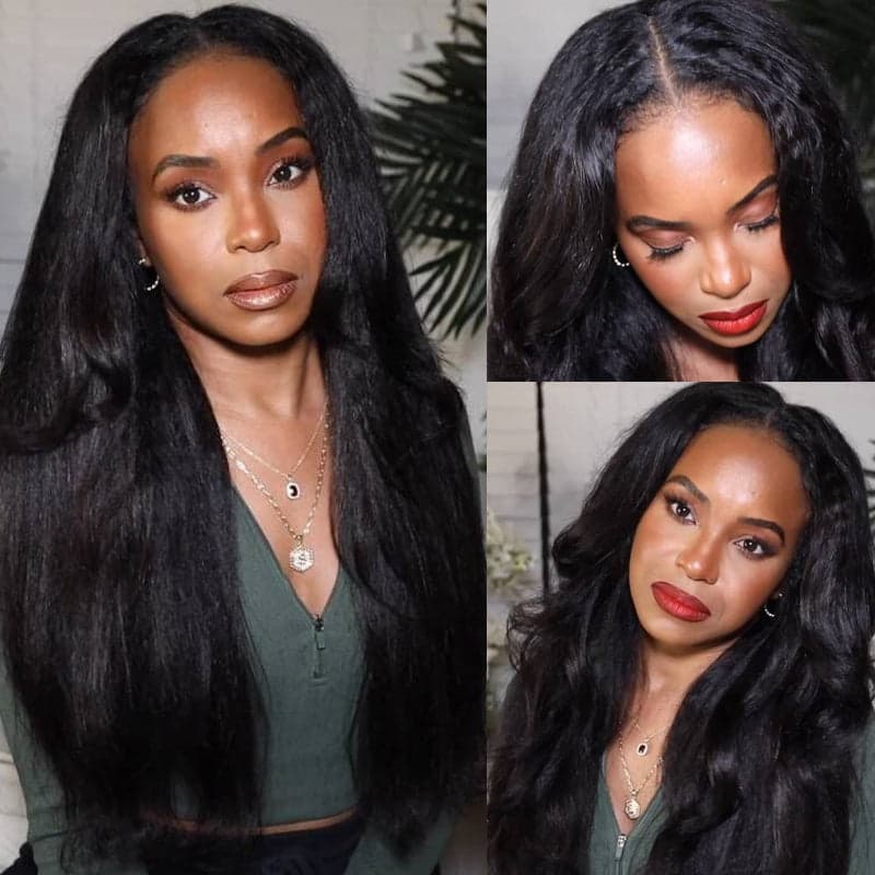 gorgeous look kinky straight v part human hair wigs