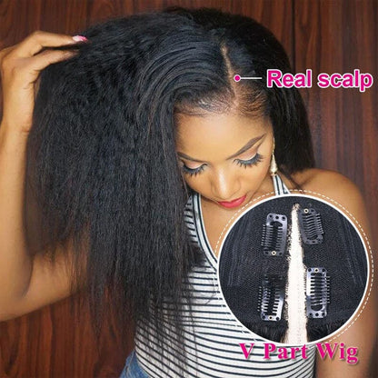 real scalp look kinky v part human hair wigs