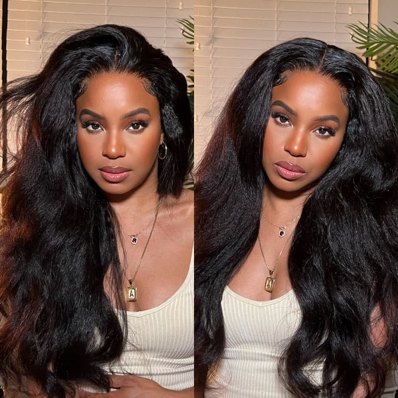 curled kinky straight v part human hair wigs