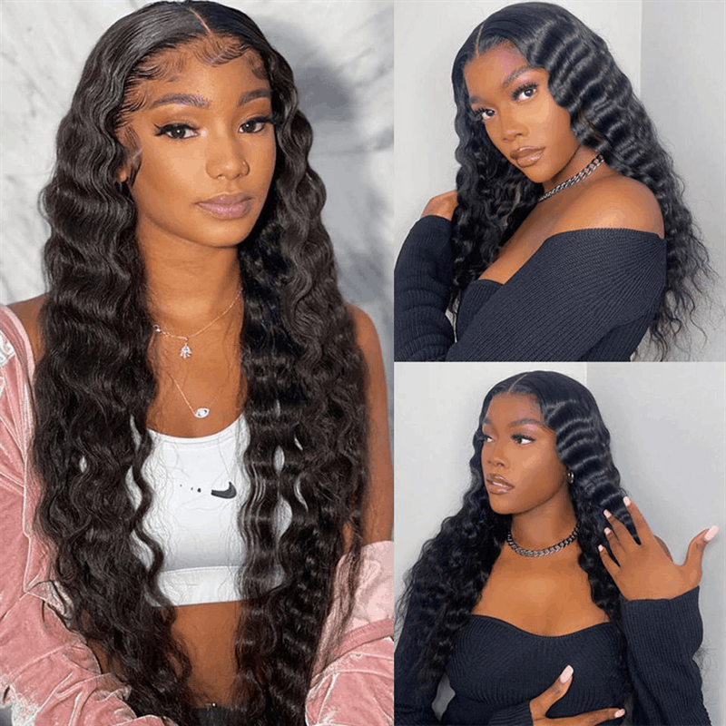 Loose Deep Wave Pre Cut Lace Human Hair Wig Wear And Go Wig Pre Plucked With Baby Hair