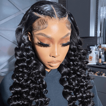 Natural Crimps Curls Loose Deep Wave 13×4 Lace Front Wigs Natural Black Pre Plucked With Baby Hair