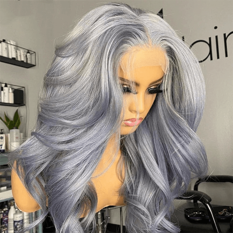 New Fashion Silver Grey Body Wave/Straight Hair Transparent Lace Frontal Wigs