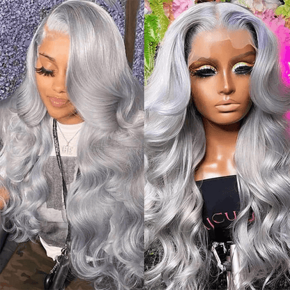 New Fashion Silver Grey Body Wave/Straight Hair Transparent Lace Frontal Wigs